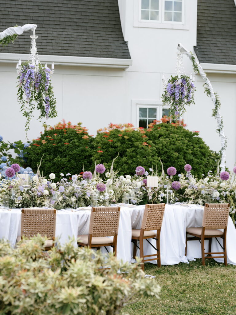 Reception tablescape with lavender inspired details in Oregon